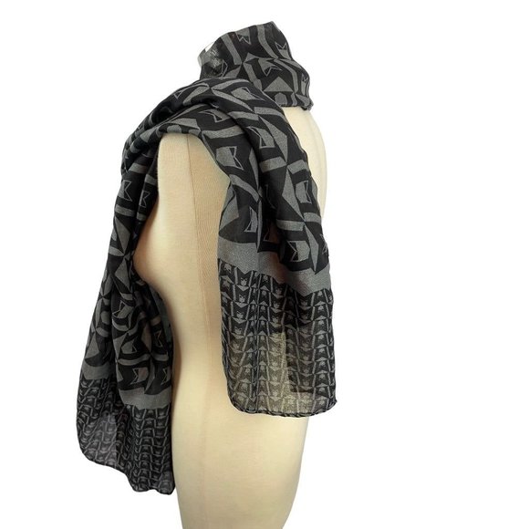 Mephisto Lightweight Black Gray Print Scarf 70 x 28" - Picture 8 of 8